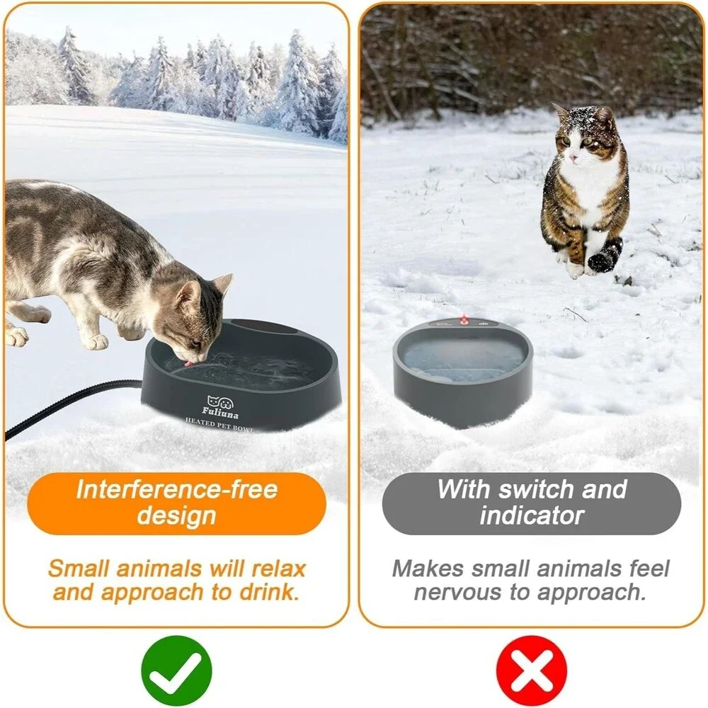 Fuliuna Outdoor Heated Water Bowl for Dog & Cat, Anti Chew Cord Large 125 OZ